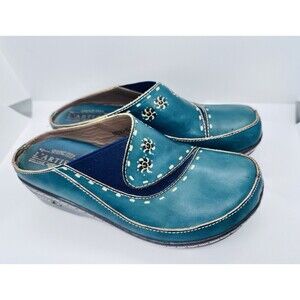 READ - L'Artiste Chino Spring Step Green Hand Painted Leather clog 38 / 7.5-8